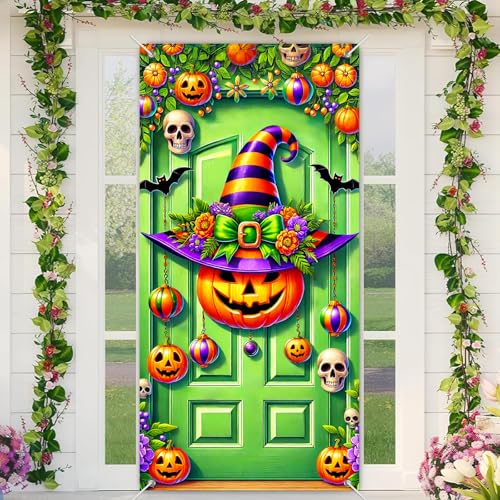 Halloween Door Cover Witch Hat 35x71 Inch Polyester