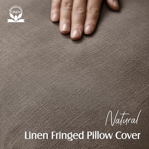 Boho Linen Fringe Lumbar Throw Pillow Covers 12×24 Light Coffee (2 Count)