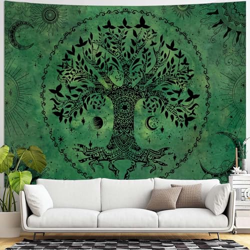 Tree of Life Mandala Tapestry Boho Tapestry for Bedroom Green Tapestries Wall Hanging Living Room Wall Art and Home Decor 70x90