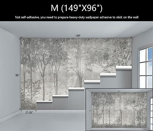 Gray Vintage Forest Tree Wallpaper Mural for Bedroom Living Room (99.2 Sq Ft)