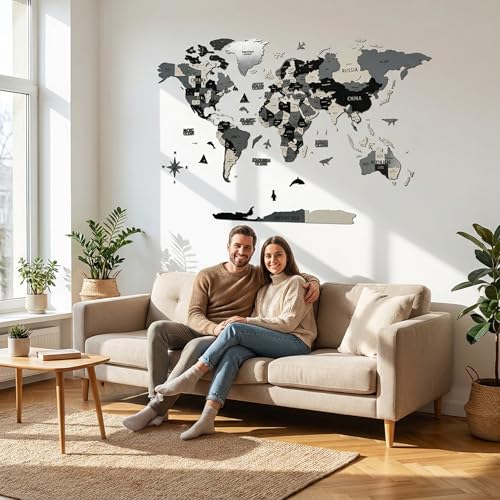 3D Wooden World Map Wall Art