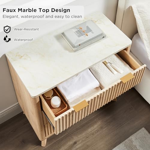 32" Large Fluted Nightstand with 3 Drawers Set of 2 (2 Count)