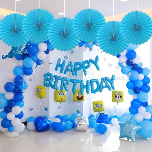 Blue Hanging Paper Fans 16in Hanging Paper Fans DIY Set (30 Count)
