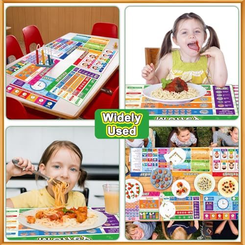 Educational Placemats Set of 6 Preschool Kid Plastic Table Mat 17×13×0.04in (6 Count)