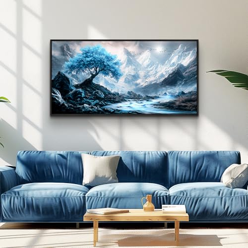 Black Framed Canvas Wall Art For Living Room Wall Decor For Bedroom Office Wall Decorations Blue Tree Landscape Paintings Modern Pictures Artwork Room Aesthetic Home Decor 20x40 In