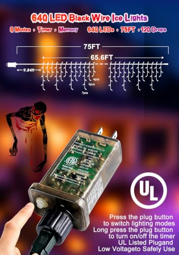66FT 640LED Orange Purple Halloween Lights Outdoor 8 Modes Plug
