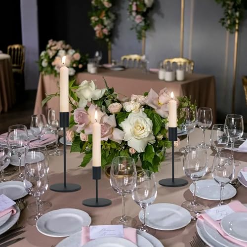 Black Candlestick Holders Bulk for Taper Candles Decorative Metal Candelabra Candle Holders Fit 0.8 Inch Diameter Candles Gold Taper Candle Stands for Wedding Home Party Table Decor (18 Count)