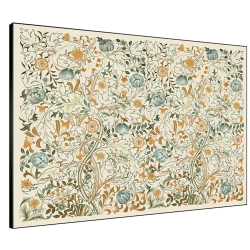 36"x46" Extra Large Framed Wall Art Vintage Botanical Floral with Golden and Teal Leaves