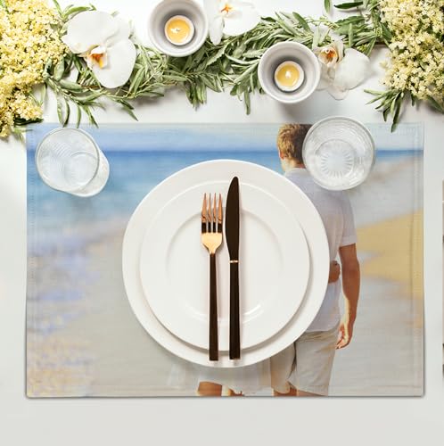 Custom Placemats with Picture Text Set of 4 Personalized Photo Place Mats for Dining Tables 12x18 Inch Customized Image Heat Resistant Non Slip Washable Linen Table Mat (4 Count)