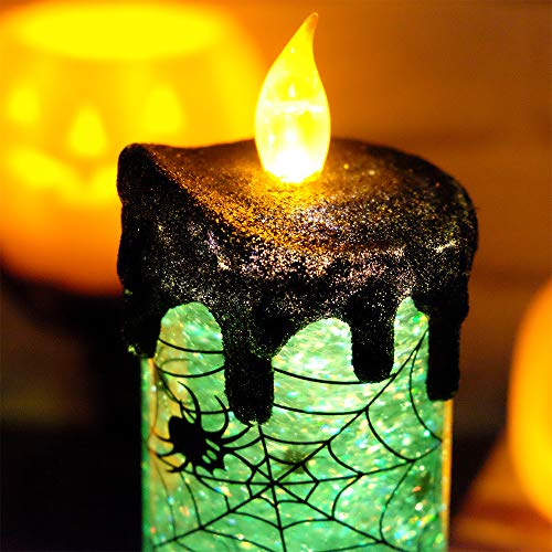 Spider Halloween Snow Globe Flameless Candle Battery Operated