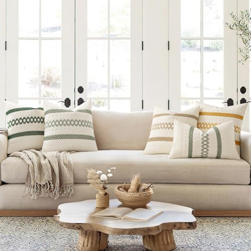 Set of 2 Sage Green Boho Decorative Lumbar Pillow Covers 12x24 Inch (2 Count)