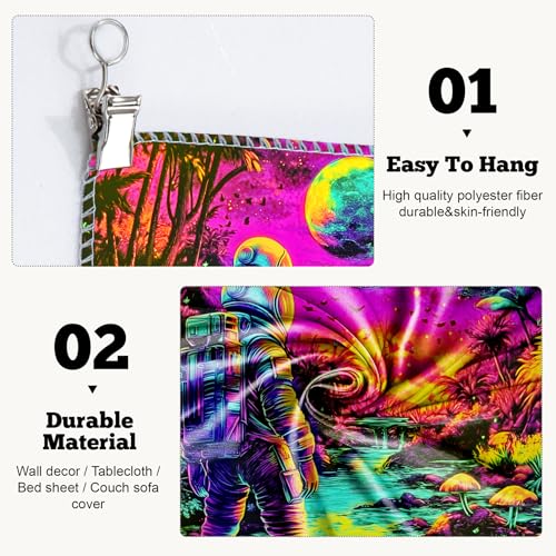 Blacklight Space Astronaut Tapestry UV Reactive Galaxy Planet Glow in Dark Tapestries Black Light Poster Neon Wall Hanging Art for bedroom Living Room