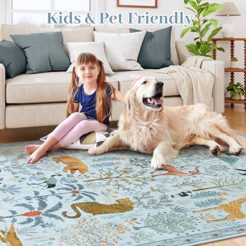 Animal Print Washable Area Rug 5x7 Soft Nursery Rugs for Living Room (35 Sq Ft)