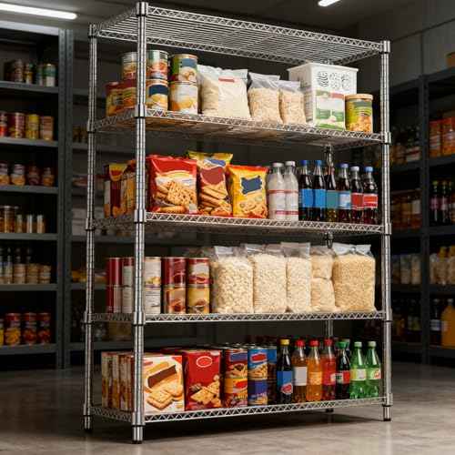 1750LBS 47.2" W 5 Tiers Shelf Steel Storage Shelves Metal Shelving Unit Steel Organizer Wire Rack for Home