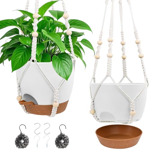 8'' Self Watering Hanging Planters with 2 Kinds of Plant Hangers (2 Count)
