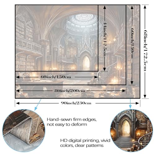 Gothic Library Tapestry Medieval Bookshelf Tapestries Wall Hanging Goth Vintage Dark Academia Hall Library Backdrop Extra Large Tapestry for Bedroom Living Room Dorm Classroom 90 x 68 inch