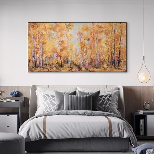 36"x72" Extra Large Framed Wall Art Golden Autumn Forest Path with Vibrant Foliage for Home Living Room Bedroom Decor
