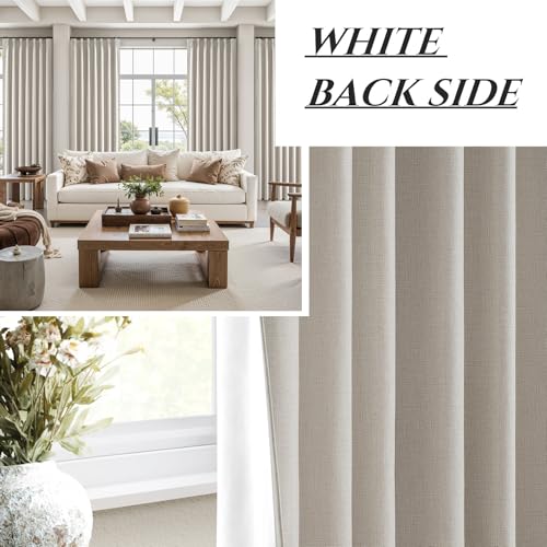 88 Inch Blackout Curtains for Living Room Thermal Noise Reduction Sliding Door Two Burg Country Style Linen Window Curtain & Drapes for Track System Back Tab (2 Count)