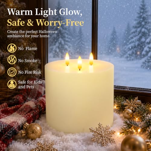 3 Wick Extra Large Flameless Pillar Candles with Timer Remote