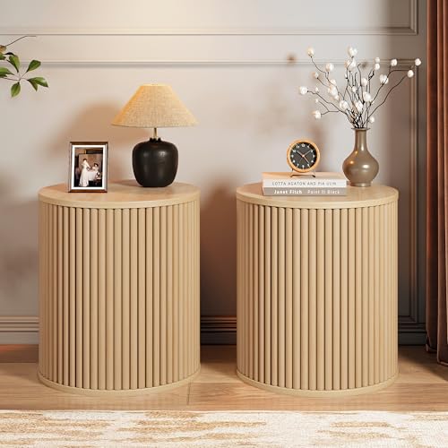 Small Round Side Table Fluted Night Stand Set of 2 (2 Count)