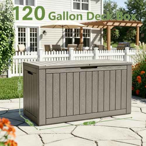 120 Gallon Outdoor Storage Box Waterproof Deck Box for Patio