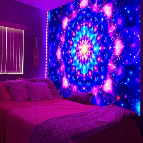 Blacklight Mandala Tapestry for Bedroom