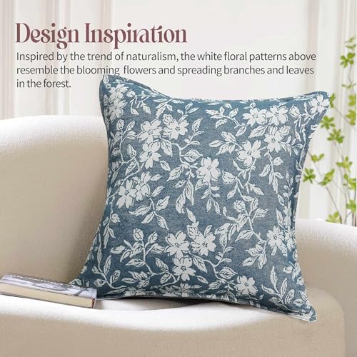 20x12 Lumbar Decorative Throw Pillow Cases Floral Pillow Covers Set of 2 Vintage Jacquard Couch Pillows for Living Room Couch Bed Home Decor Blue (2 Count)