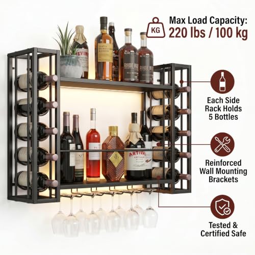 47.2" Wine Rack Wall Mounted with LED Lights