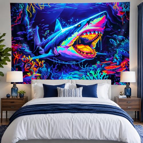 Blacklight Tapestry Ocean Shark UV Backdrop 78 x 59 Inch