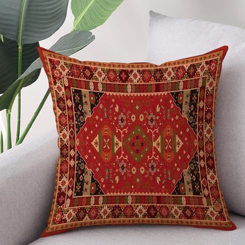 Outdoor Waterproof Pillow Covers 18X18 Inch Set of 2 Bohemian Vintage Carpet Pattern Pillow Covers Ethnic Design Decorative Farmhouse Cushion Case for Couch Red (8 Count)
