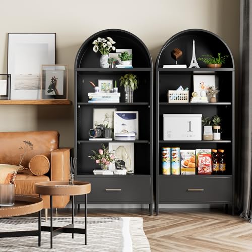 Metal Arched Bookcase with Drawer and 2 Adjustable Shelves