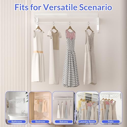 Clothes Drying Rack Wall Mounted with Hooks