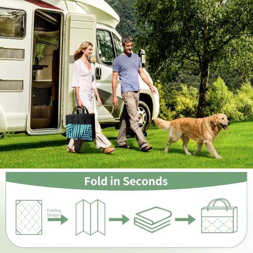 Outdoor Rug Waterproof Plastic Rugs 10'x14' for Camping Blue Green