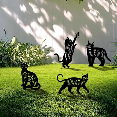 4 Pack Cat Metal Garden Decorative Stakes (4 Count)