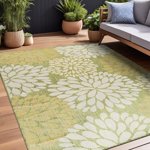 Outdoor Rug 8x10 Modern Exotic Tropical Leaf Area Rugs for Indoor and Outdoor Patio Deck Porch Garden Water Resistant Washable Outside Carpet