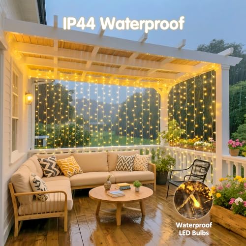 USB Plug in Curtain Lights 200 LED with 8 Modes (6.5 Foot)