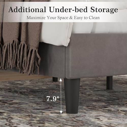 Queen Size Bed Frame with Upholstered Headboard