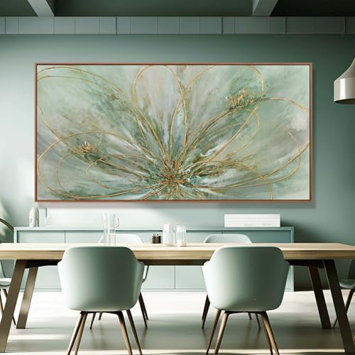 Abstract Canvas Wall Art Gold Line Wall Posters Green Wall Decor 36"x70" Oversized Artwork for Bedroom Dining Room Walls