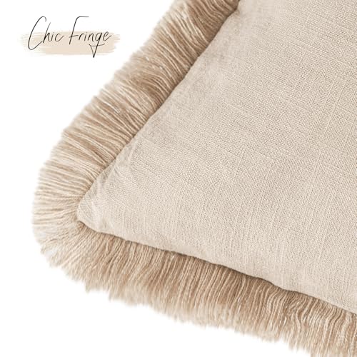 Decorative Linen Fringe Throw Pillow Covers 26×26 Inch (2 Count)