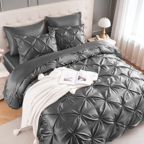 Satin Full Size Comforter Set Dark Grey
