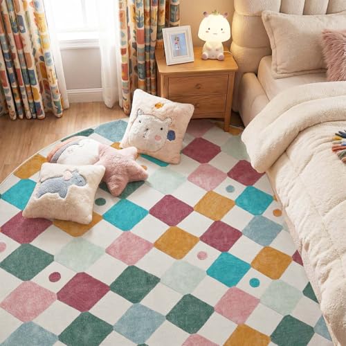 8ft Kids Round Rug Washable Classroom Rug Colorful Mat Confetti (50.27 Sq Ft)
