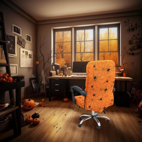 Halloween Office Chair CoversHorror Bloody Handprints Footprints on White Horror Theme Print Stretchable Slipcover for Modern Simplism Style High Back Boss Chair