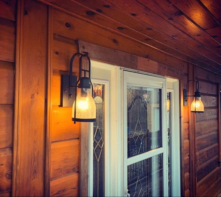 Rustic wall Light Lantern with Retro Industrial loft Lantern Look in Rubbed Bronze Powder Coat Finish with Wine Bottle Pioneer jug Glass