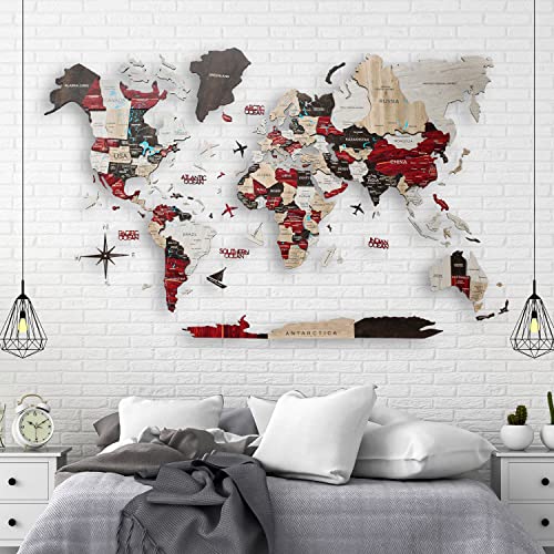 Handmade 3D Wood World Map Wall Art Large Wall Decor Track Your World Travels