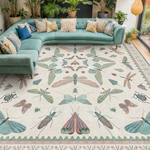 Green Butterfly Area Rug 9x12 for Living Room (108 Sq Ft)