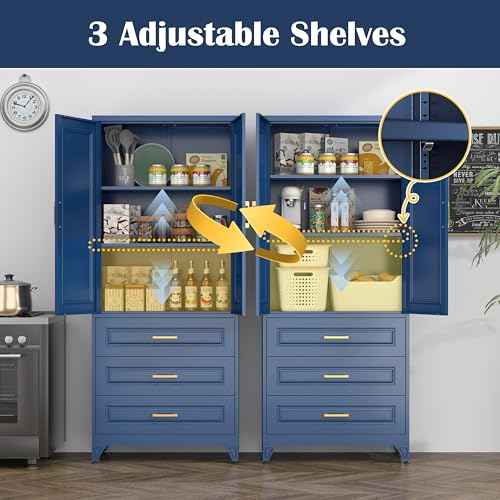 75" Metal Storage Cabinet with Doors and 2 Adjustable Shelves