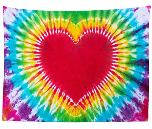 Colorful Tie Dye Tapestry Rainbow Heart Tie Dye Watercolor Wall Hanging Abstract Hippie Wall Decor LBGT Party Supplies Home Bedroom Living Room Decor W60 x H40 inches