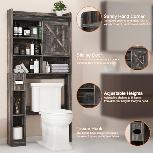 Over The Toilet Storage Cabinet with Sliding Barn Door. Dark Grey
