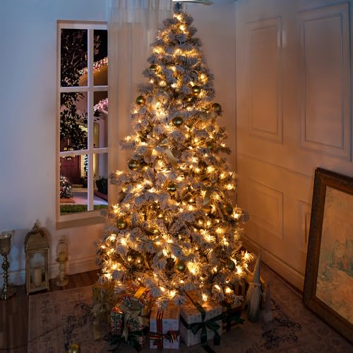 Skylar 7.5ft Snow Flocked Christmas Tree Prelit with 892 Branch Tips