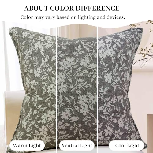 Gray Floral Pillow Covers 18x18 Pack of 2 Vintage Farmhouse Jacquard Decorative Throw Pillow Covers for Living Room Couch Bed Home Decor (2 Count)